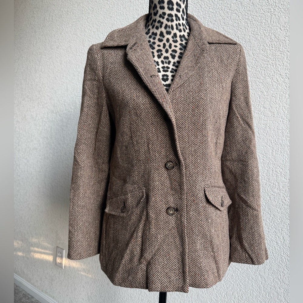 Brown Herringbone Wool Coat